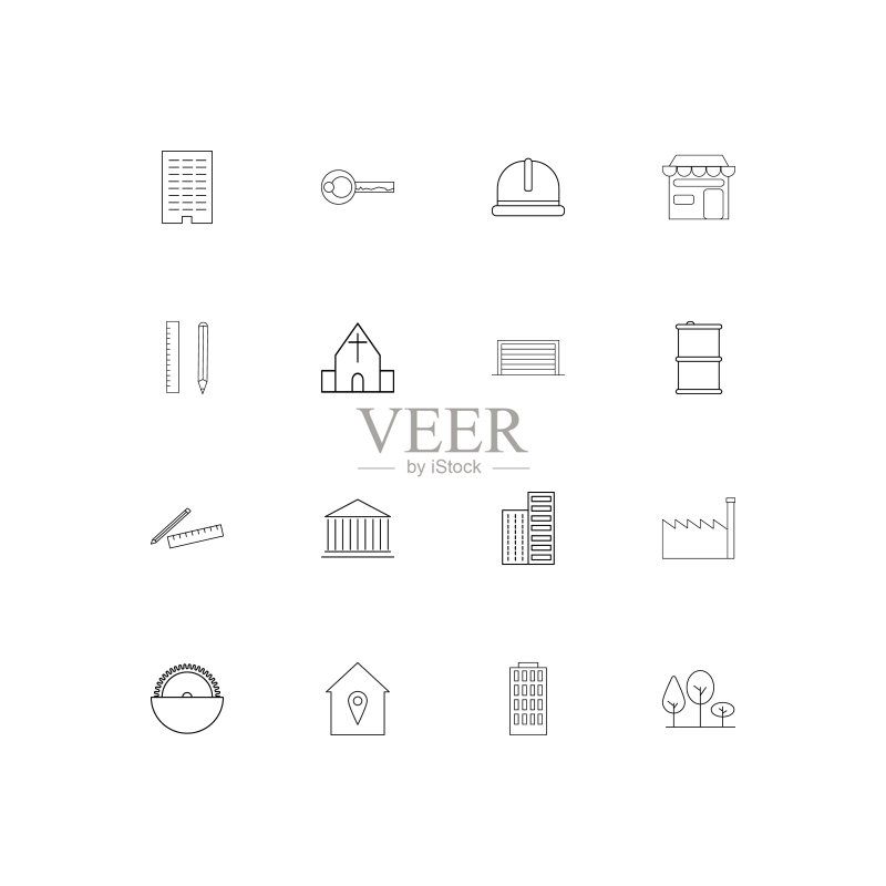 建筑施工线性图标集矢量图图标素材