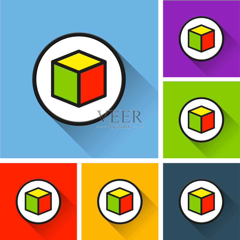 带有长阴影的魔方图标图标素材