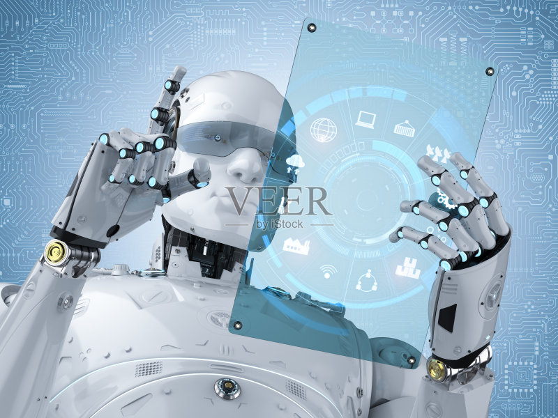 带玻璃平板的机器人正版图片素材