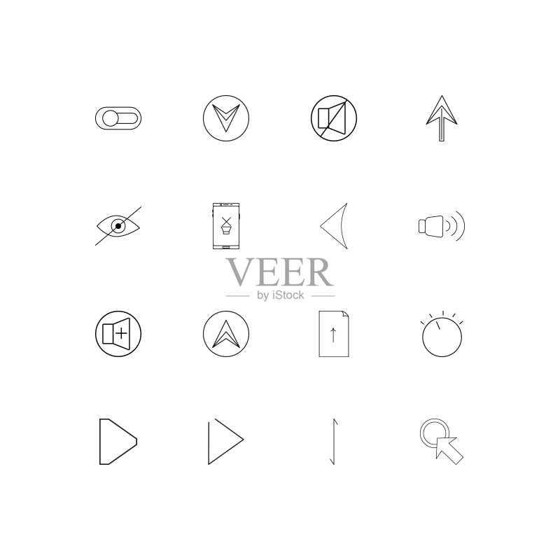 按钮简约线性图标集。轮廓矢量图标图标素材