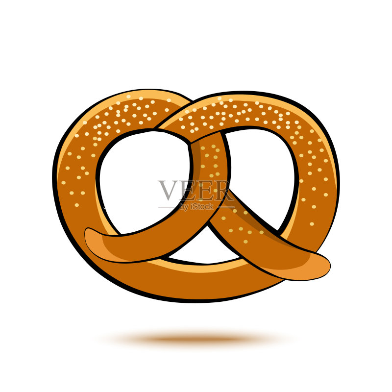 带阴影的彩色椒盐卷饼。矢量图正版元素素材