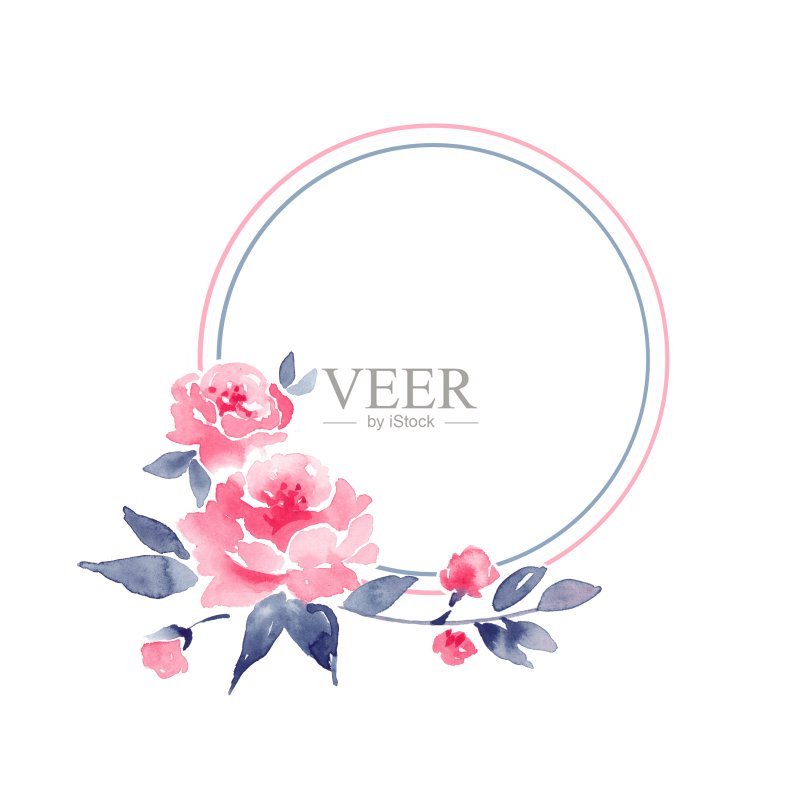 水彩花卉框架。精致的花朵背景正版插画素材