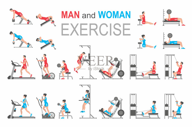 男人和女人锻炼正版插画素材