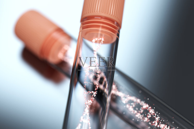 试管设备内形成的DNA分子。3 d渲染,概念性的形象。正版图片素材