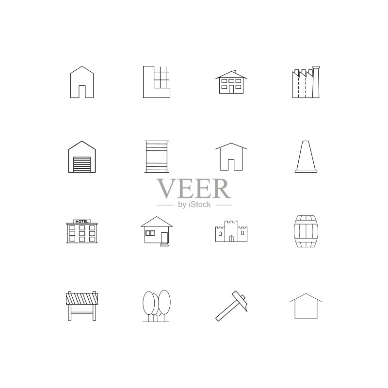 建筑施工线性图标集矢量图图标素材