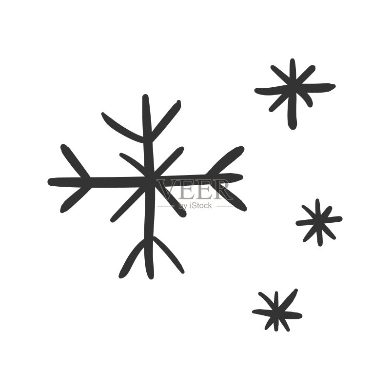 手绘雪花矢量图标，雪花素描涂鸦插画，手绘冬季圣诞节概念图标素材