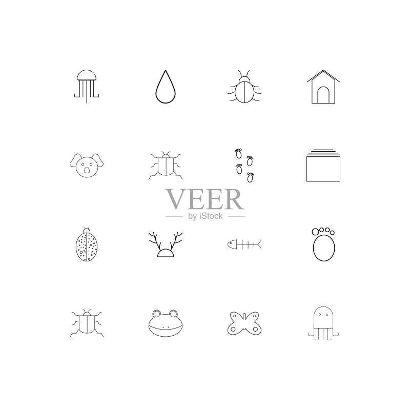 动物简约线性图标集，矢量轮廓图标图标素材