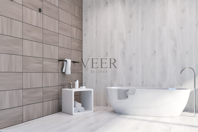 白色和木质瓷砖棕色浴室正版图片素材