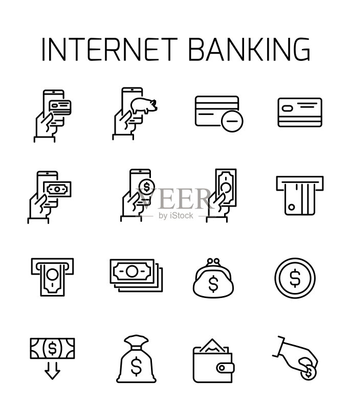 与网上银行相关的矢量图标集图标素材