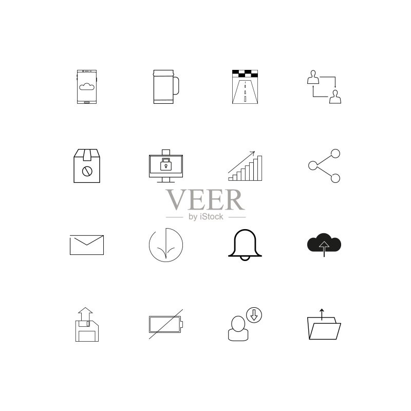 Web应用程序线性细图标集：矢量轮廓图标图标素材