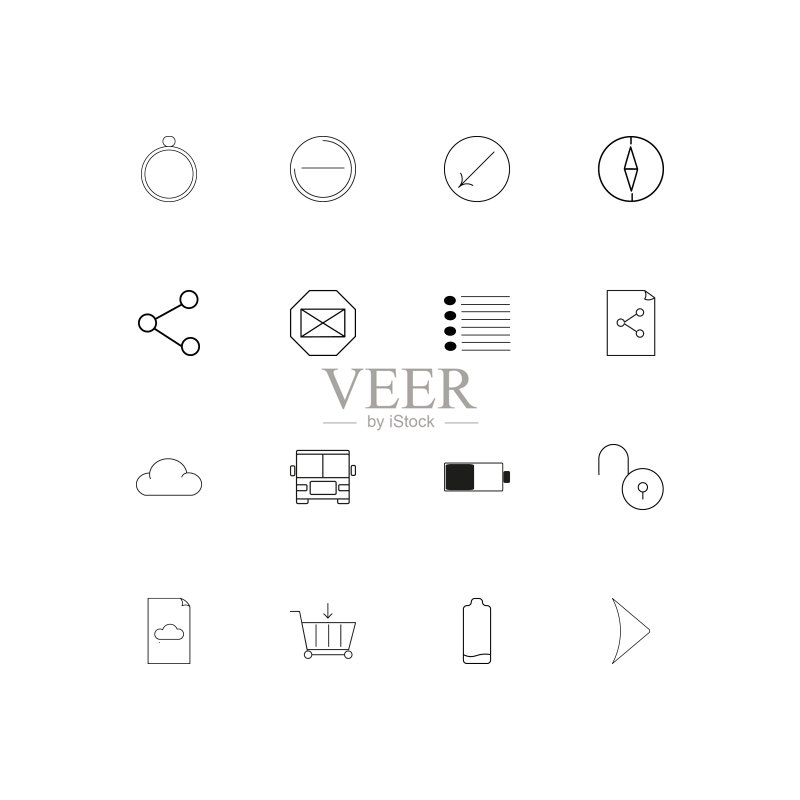Web应用程序线性细图标集：矢量轮廓图标图标素材