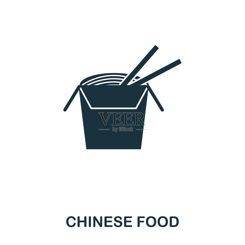 中国食物图标。适用于移动应用、印刷等。简单的标志元素。单色中国食物图标插图。图标素材