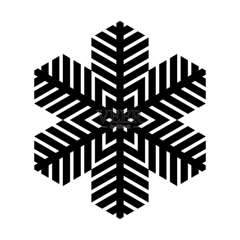 雪花图标：圣诞和冬季主题，白色背景上的黑色扁平插画图标素材