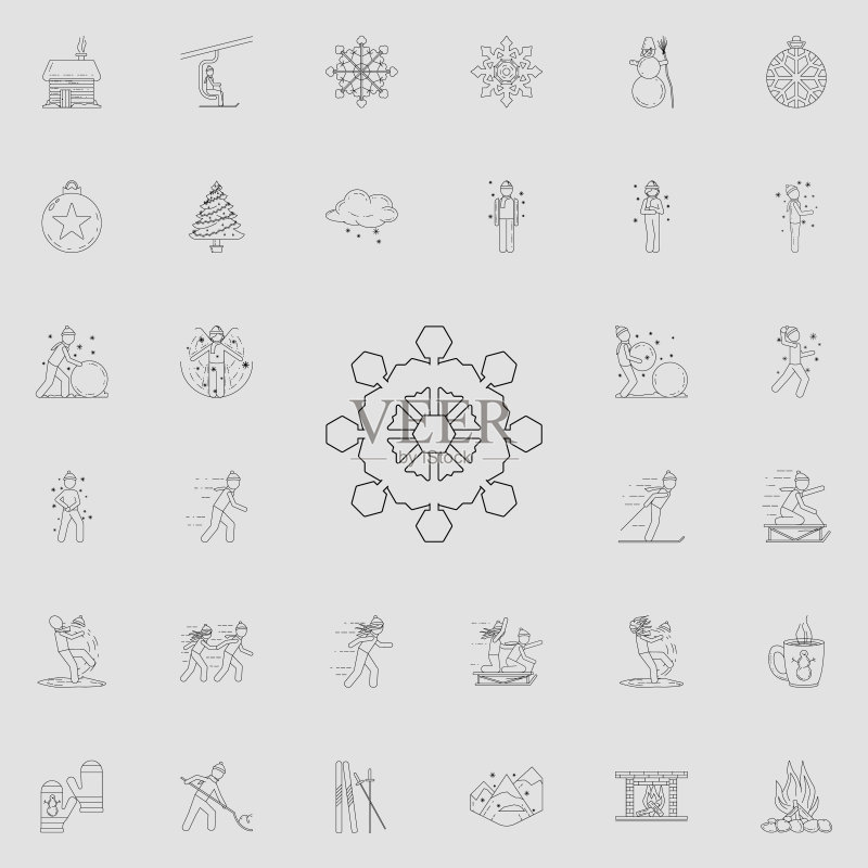 雪花图标。冬季图标的详细集合。优质图形设计标志。网站、网页设计、移动应用的收藏图标之一图标素材