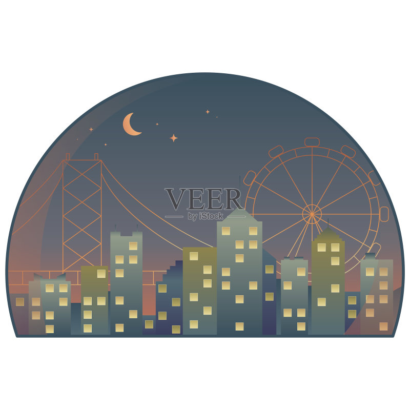 彩色的城市夜景插图正版插画素材