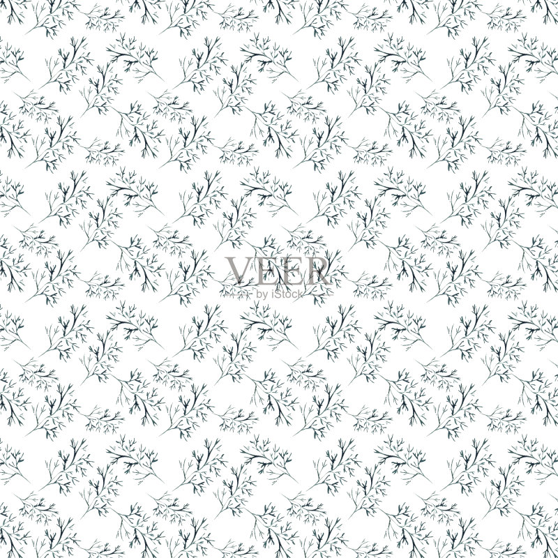 无缝图案的抽象绿色水彩树枝正版插画素材