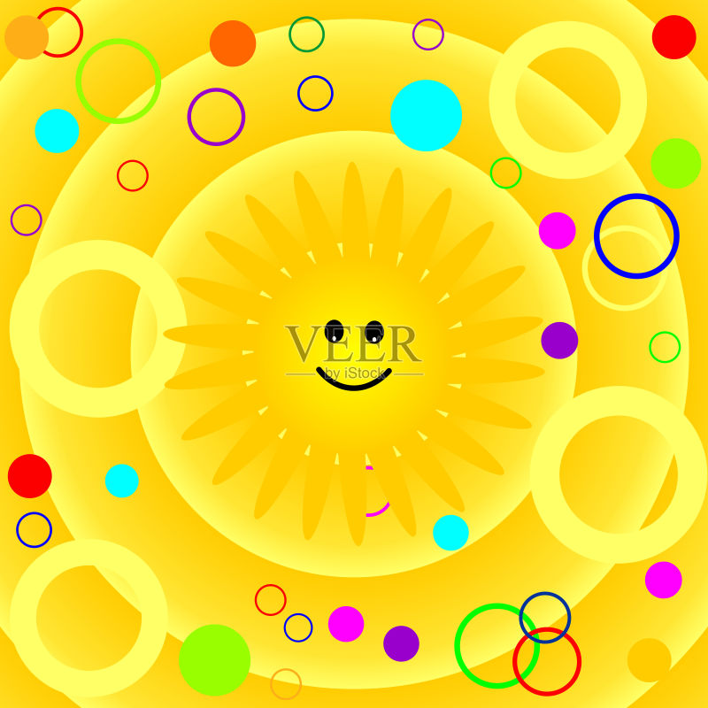 快乐微笑太阳图案。正版插画素材