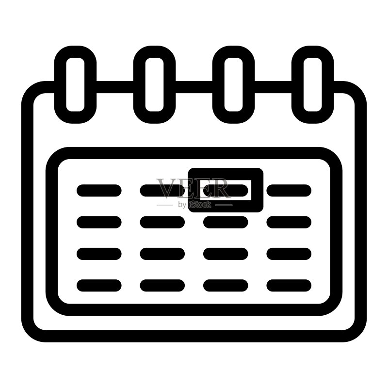 人字拖日历线条图标。日历矢量图，在白色背景上隔离，文具轮廓风格设计，专为网页和App设计。EPS 10图标素材