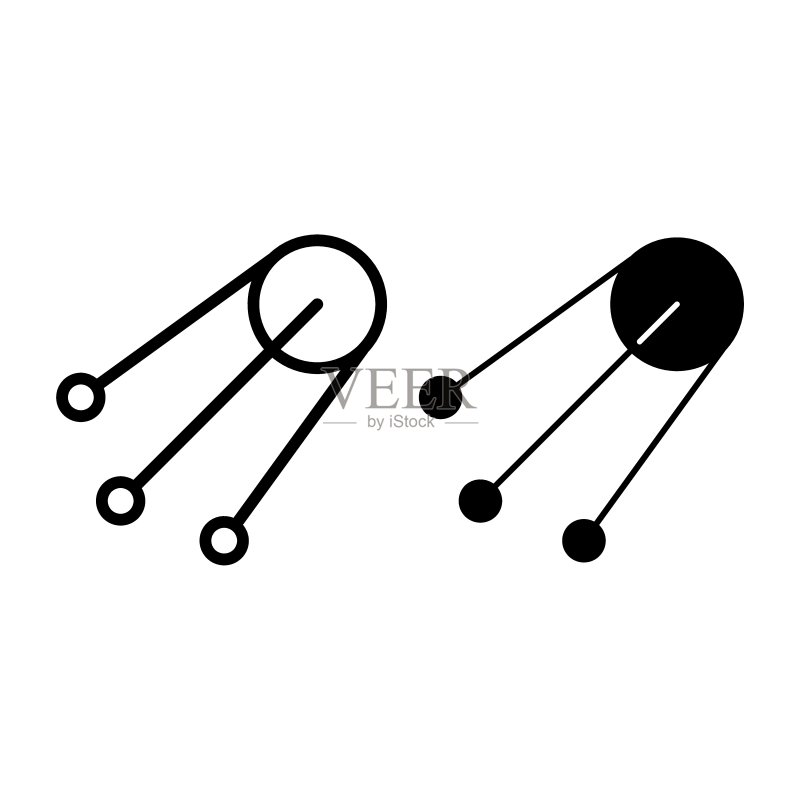 人造卫星线条和图案标志。白色背景卫星矢量图。专为网页和应用程序设计的航天飞机轮廓样式。EPS 10格式。图标素材