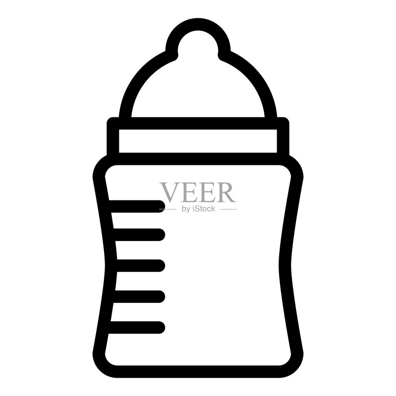 奶瓶线条图标。带安抚奶嘴的奶瓶矢量图，白色背景。安抚奶嘴轮廓设计，适用于网页和应用程序。EPS 10格式。图标素材