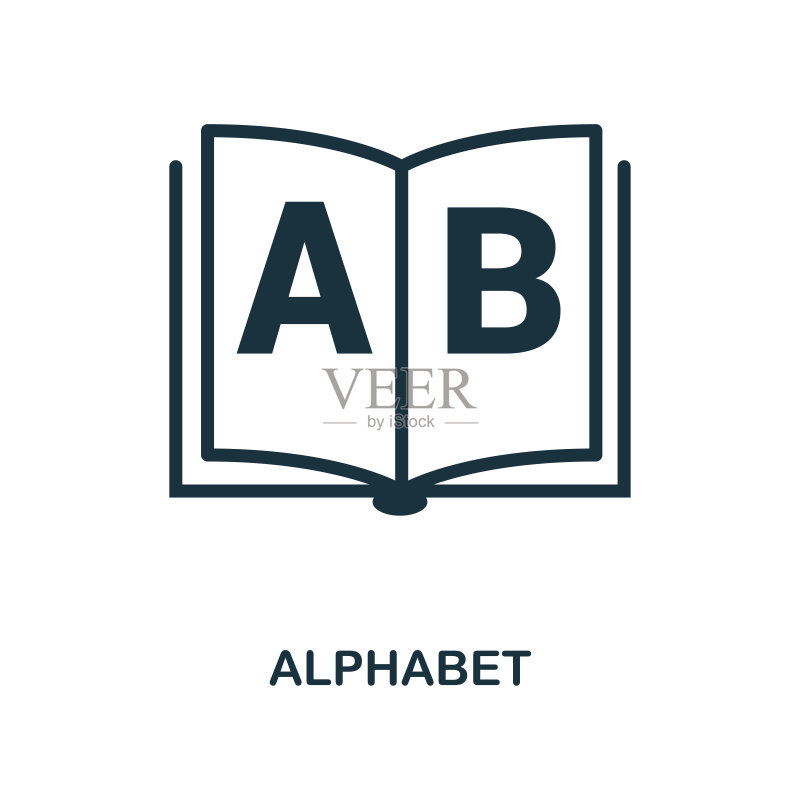 字母表图标：来自学校图标集的单色风格设计。UI。字母表图标插图。与白色隔离的象形图。可用于网页设计、应用程序、软件、印刷。图标素材