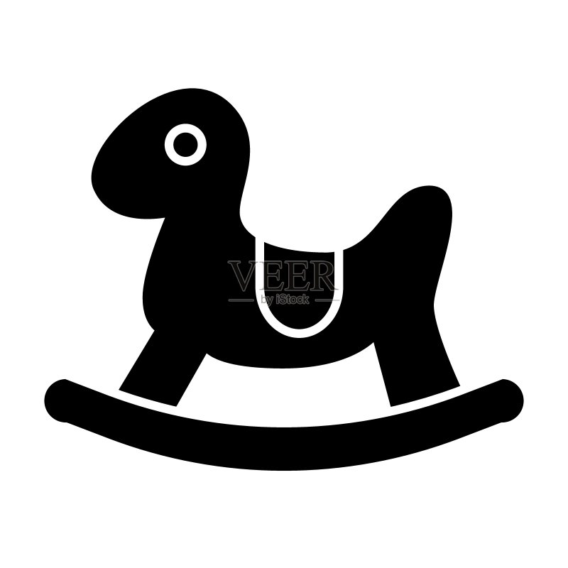 摇摆木马实体图标。白色背景的木马秋千矢量插图。玩具字形风格设计，适用于网页和App。图标素材