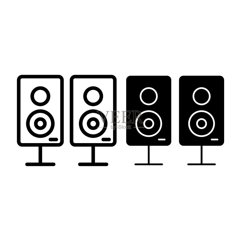 声柱线和标志图标，音乐柱矢量插图隔离在白色背景上，用于Web和App的声音柱轮廓样式设计，EPS 10图标素材