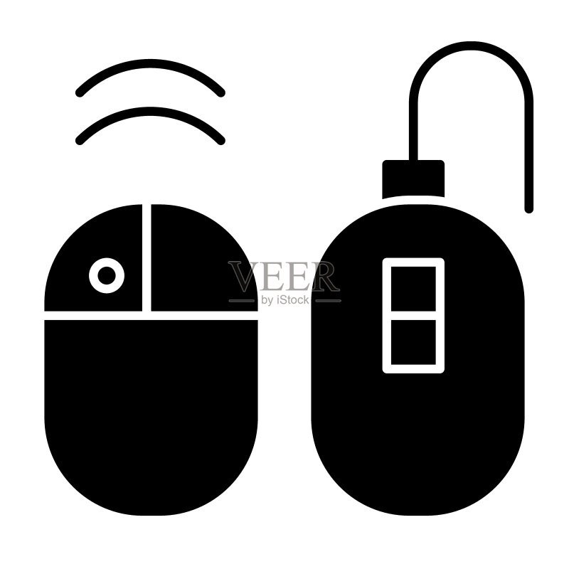 电脑鼠标实体图标。光学鼠标矢量图，白色背景。鼠标字形风格设计，适用于网页和应用程序。EPS 10格式。图标素材