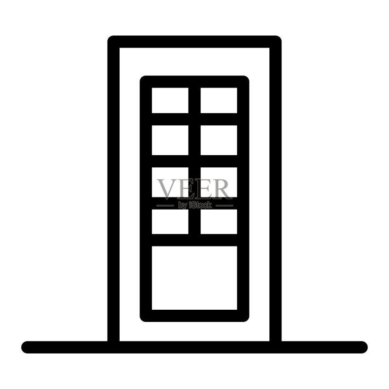 门线条图标：房屋门矢量图，白色背景隔离，闭门轮廓样式设计，适用于网页和App，EPS 10图标素材
