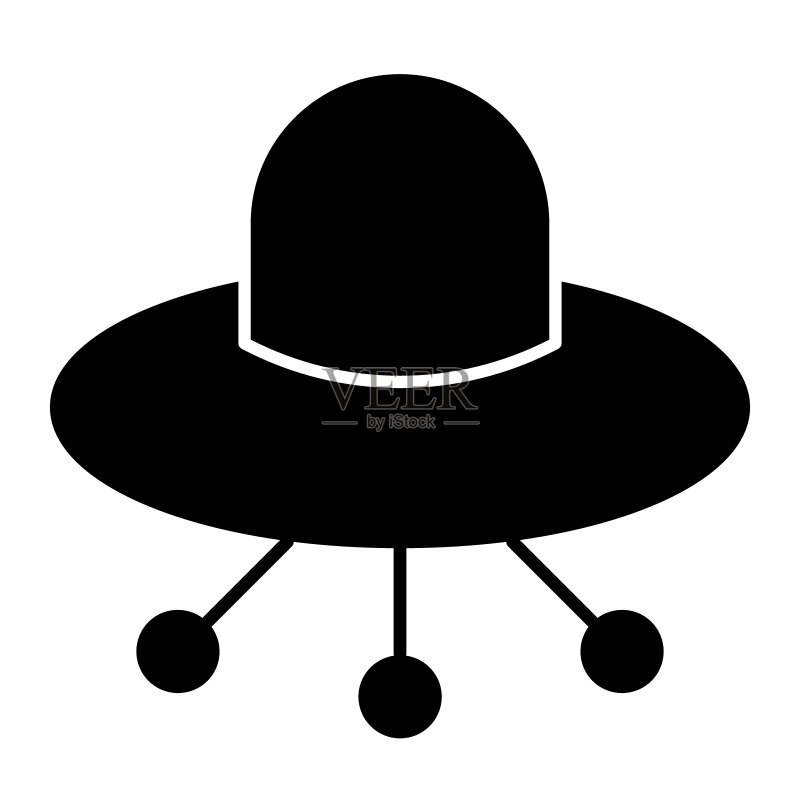 不明飞行物实体图标：白色背景上的外星飞船矢量插图，飞碟图案设计，适用于网页和应用程序图标素材