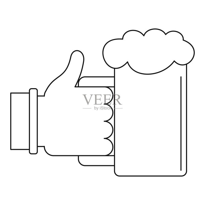 手持啤酒图标，轮廓样式图标素材