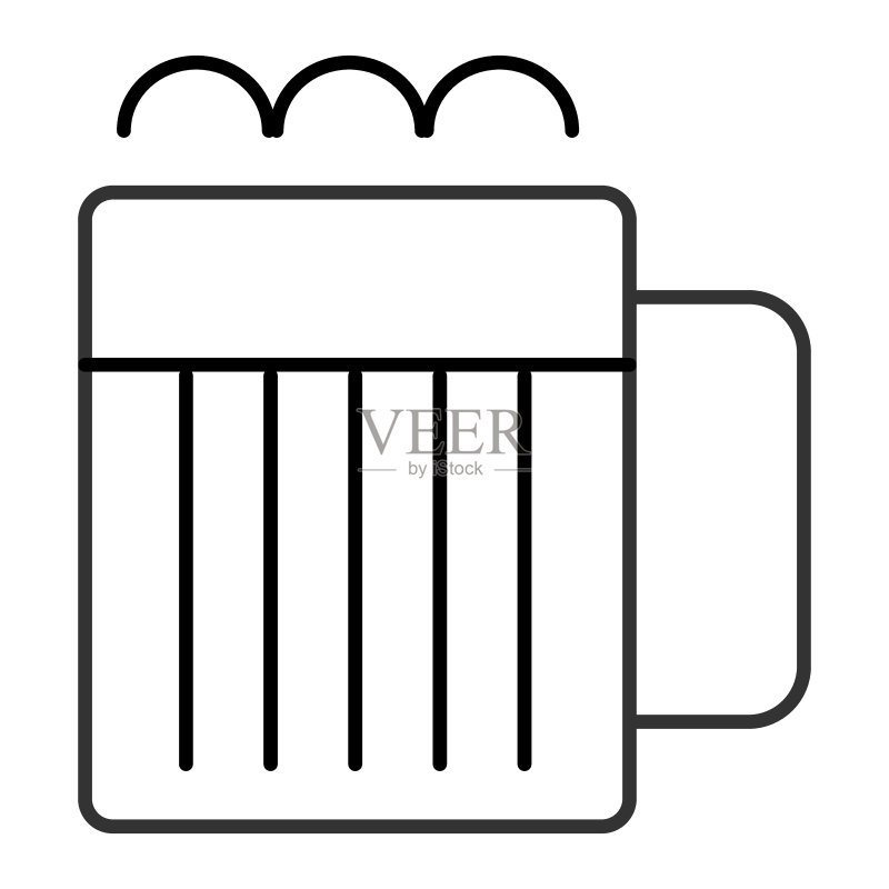 带泡沫筷子的啤酒杯细线图标矢量图，适用于网页和App图标素材