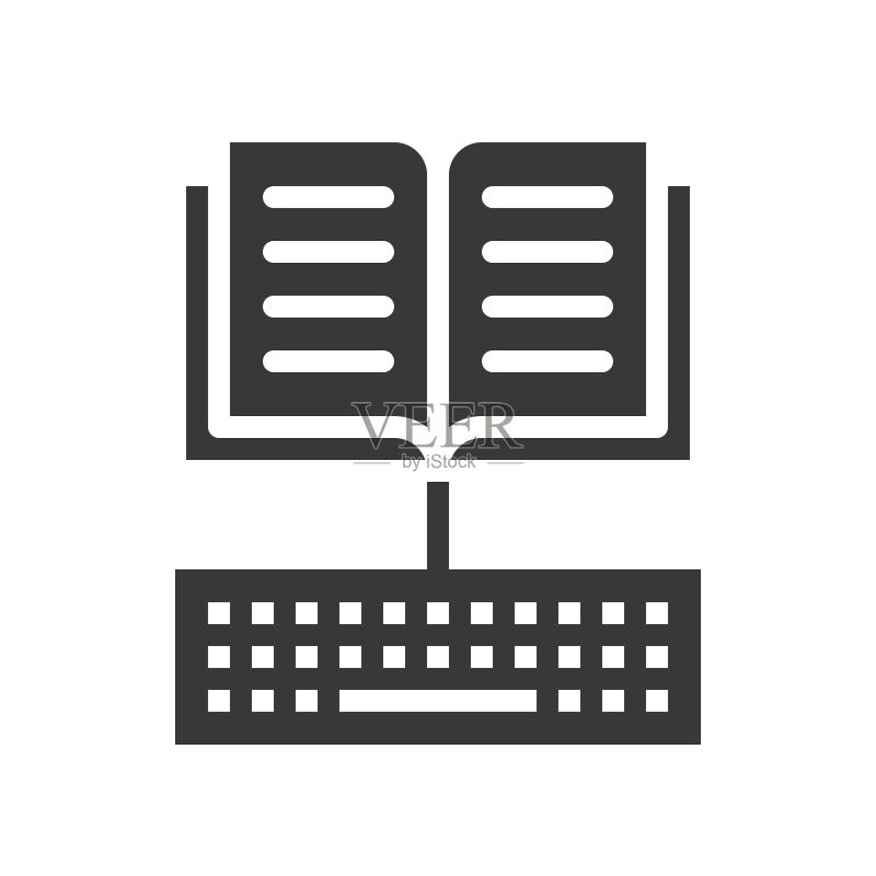 打开的书本和键盘图标，在线学习概念图标素材