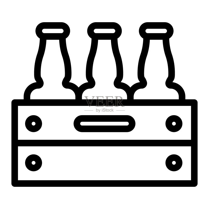 啤酒线性图标包：白色背景啤酒木箱矢量图，瓶装箱子轮廓设计，适用于网页和App，EPS 10图标素材