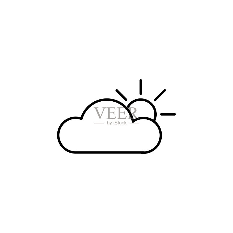 云后阳光图标：旅行概念Web应用元素，移动端可用细线高级图标图标素材