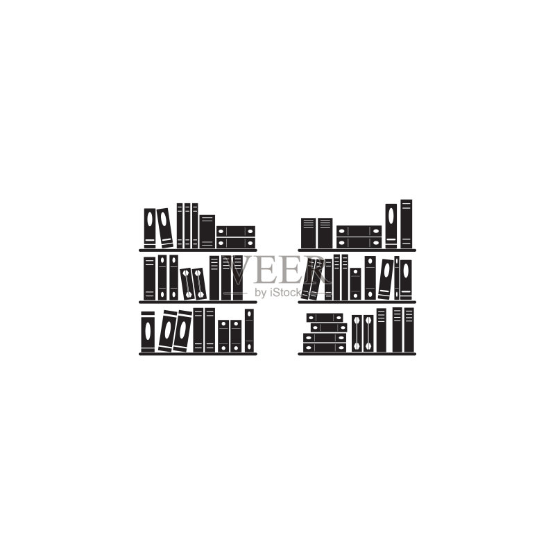 图书馆书架展示：用于移动概念和网络应用程序的图书馆元素图标图标素材
