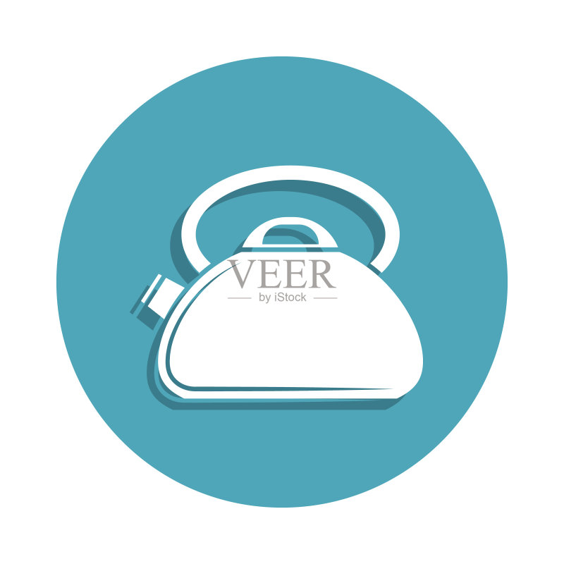 徽章风格的水壶图标：厨房用具UI/UX图标图标素材