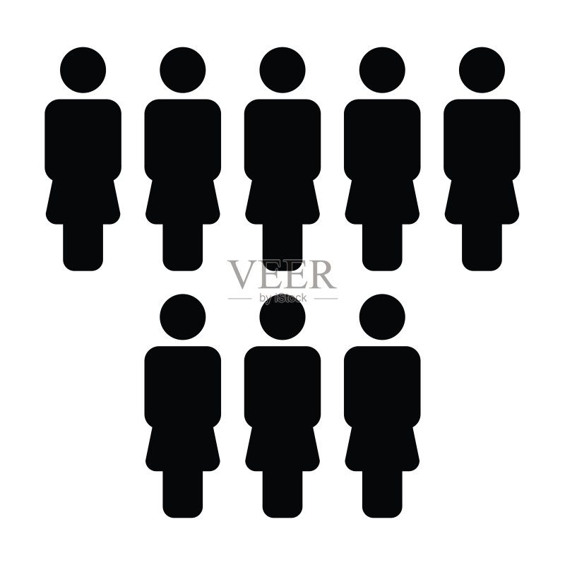 人力资源图标矢量女性团体人物符号头像，用于扁平彩色字形图中的业务管理团队图标素材