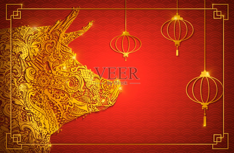 2019年中国新年。生肖猪。正版模板素材