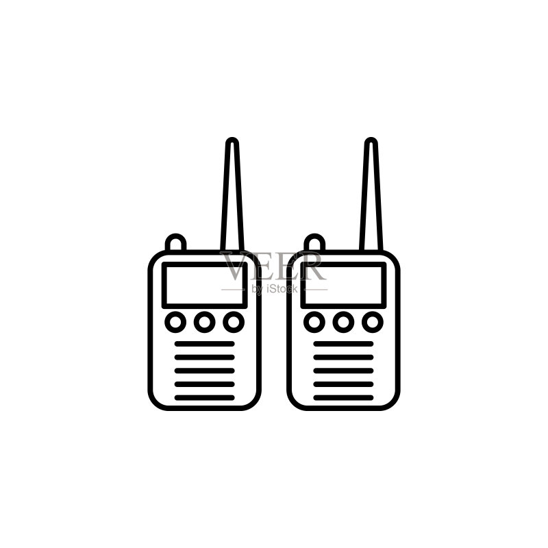 对讲机警用无线电图标：用于移动概念和Web应用的AI元素细线图标图标素材
