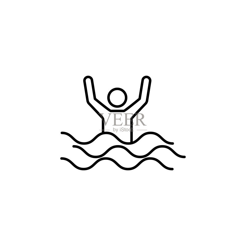 溺水者线性图标。用于移动概念和Web应用程序的保险标志元素。可用于Web和移动的细线溺水者图标。高级图标图标素材