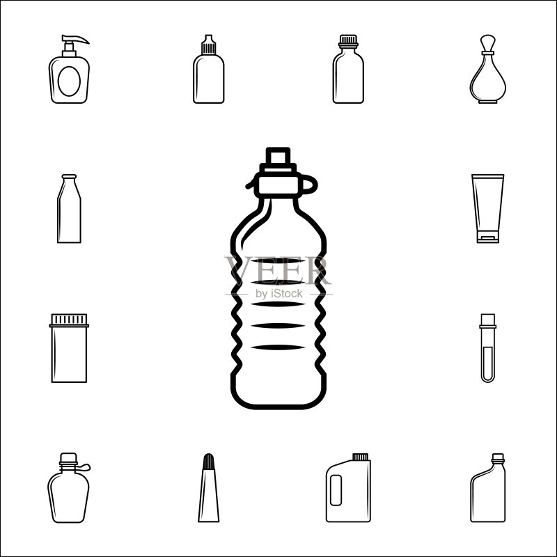 塑料水瓶图标：通用瓶子图标，适用于网页和移动设备图标素材
