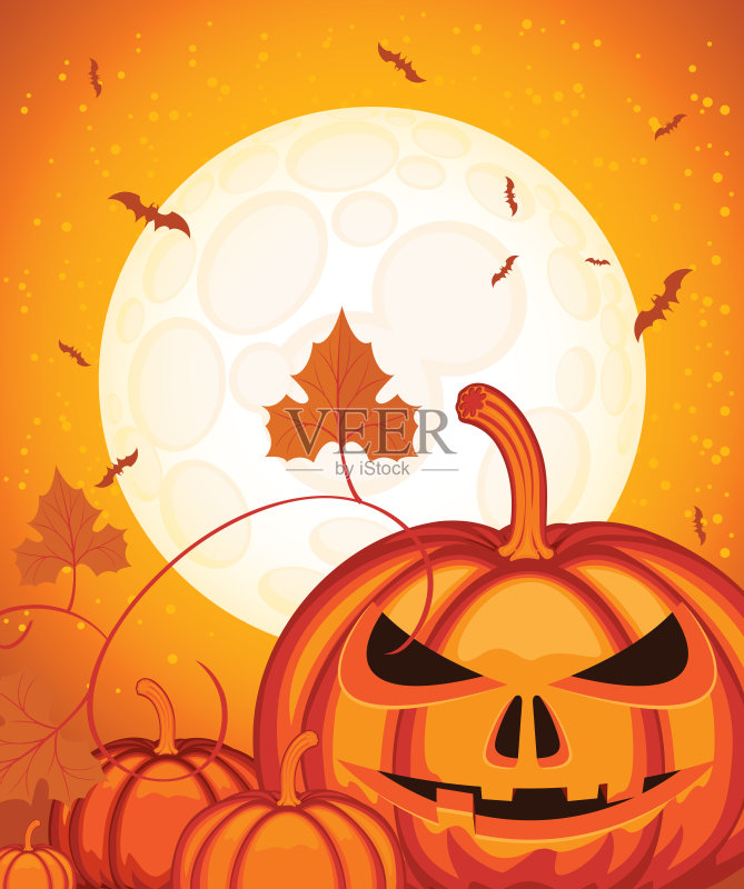 万圣节的背景与微笑的南瓜和月亮正版模板素材