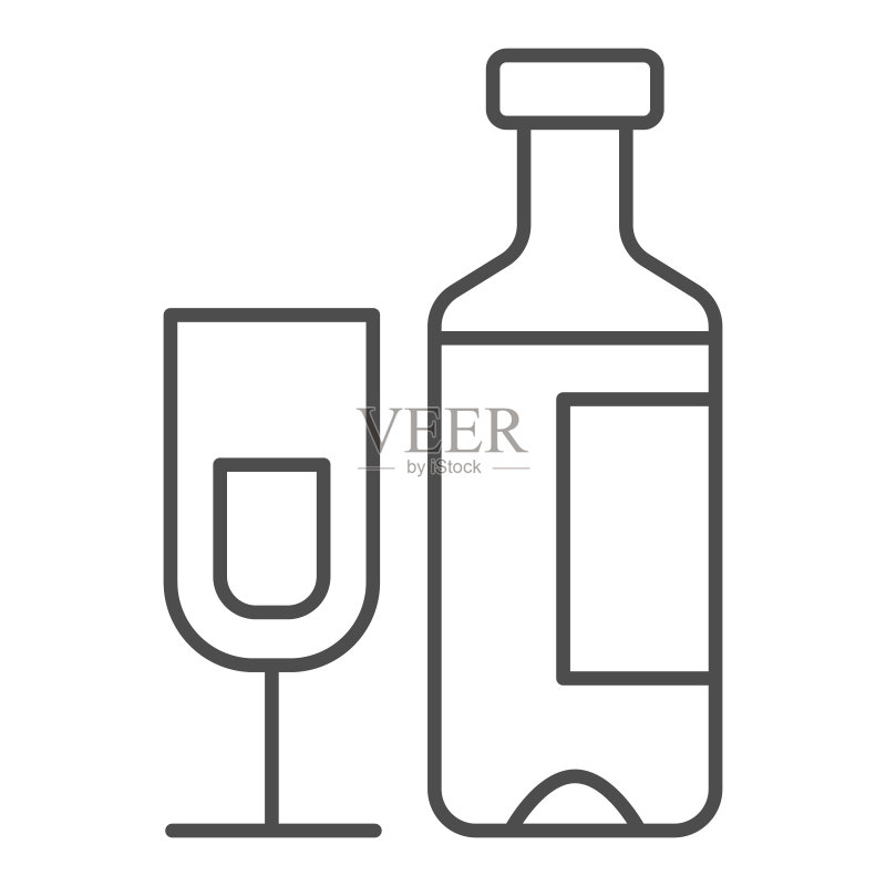 香槟酒瓶酒杯线稿矢量插画图标素材