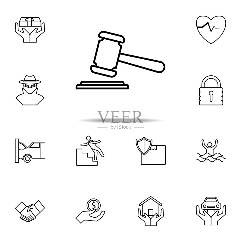 法院判决线性图标。适用于网页和移动设备的保险图标通用集图标素材