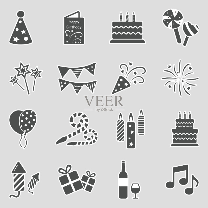 生日派对图标。贴纸设计。矢量插图。正版插画素材