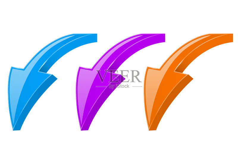 彩色箭头，闪亮的3D向下Web图标图标素材