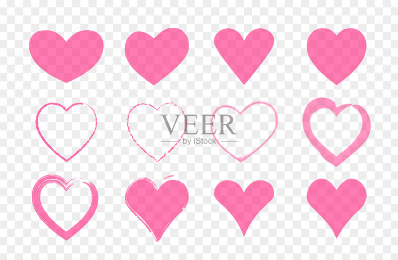 玫瑰透明手绘心套。情人节图标。标志孤立在白色背景上。爱情概念贴纸。矢量图正版插画素材