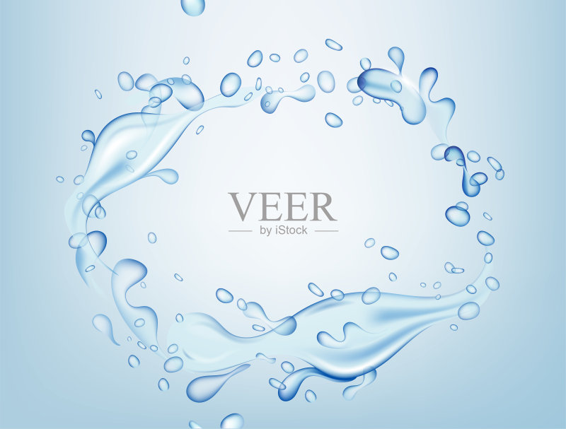 水合液体效果，溅水和液体纹理隔离在蓝色背景的3d插图正版元素素材