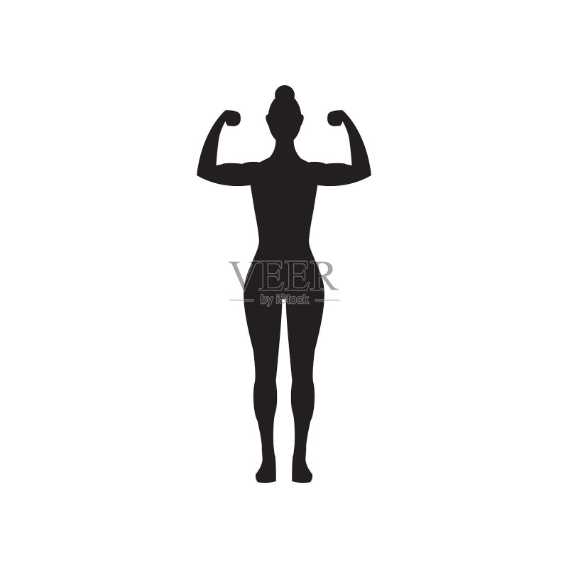 女性屈肌健身矢量图标，女人轮廓屈臂图标素材